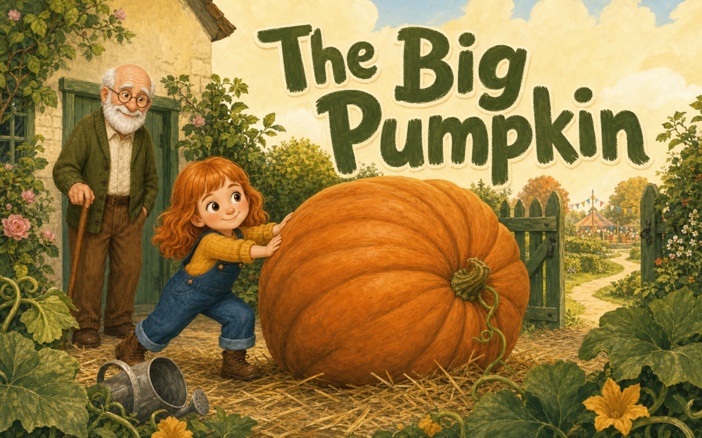 An enormous pumpkin in an autumn garden